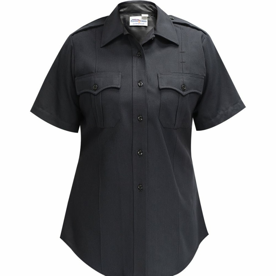 WOMEN Flying Cross Uniform Shirts | Deluxe Tactical Poly/Rayon/Lycra Womens Ss Shirt Lapd Navy