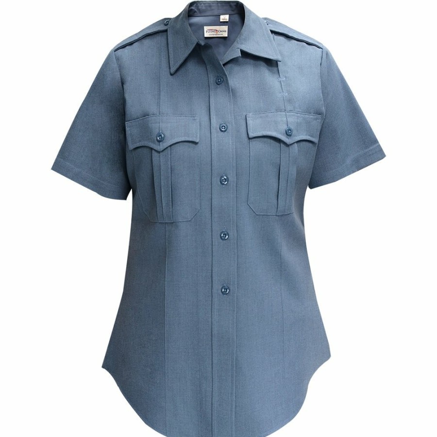 WOMEN Flying Cross Uniform Shirts | Deluxe Tropical Womens Short Sleeve Shirt French Blue 252R66