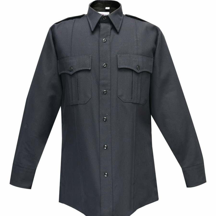 MEN Flying Cross Uniform Shirts | Deluxe Tactical 68% Poly/30%Rayon/2%Lycra® Men'S Ls Shirt Lapd Navy