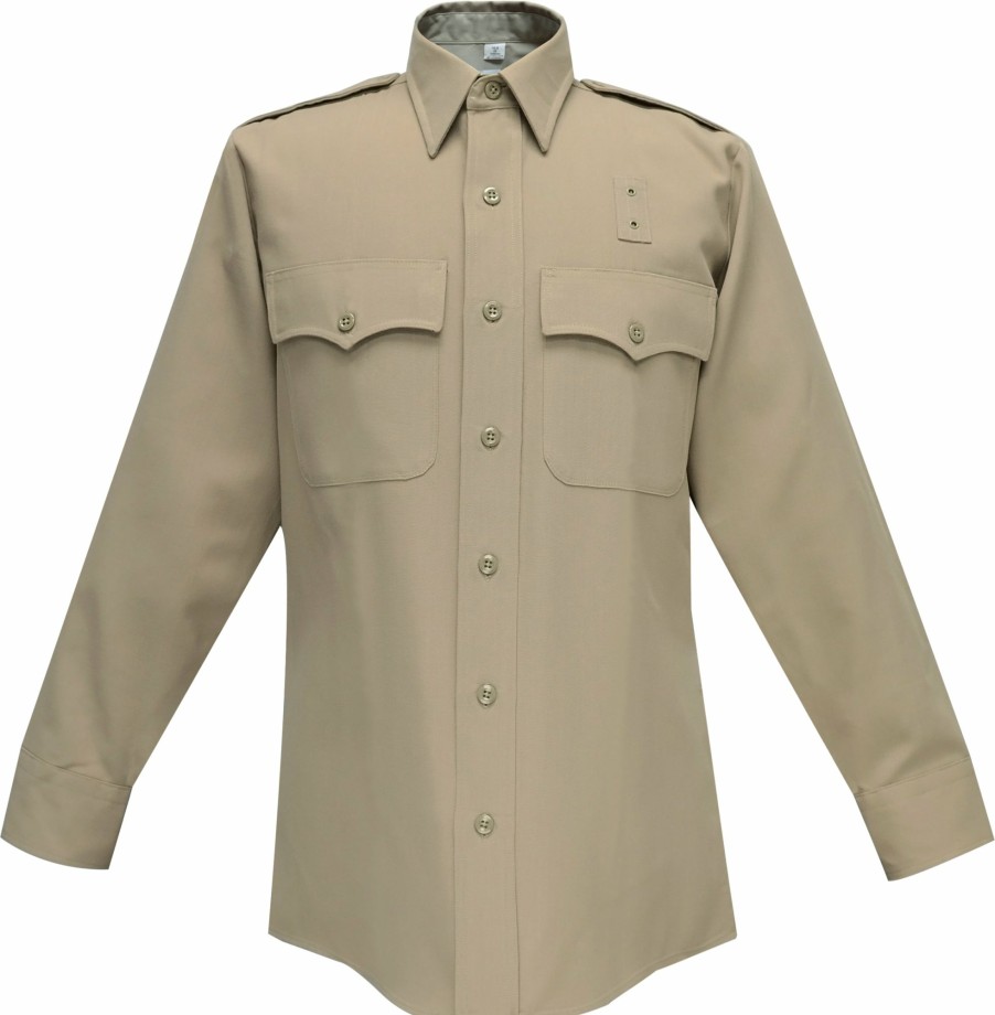 MEN Flying Cross Uniform Shirts | Mens L/S Chp Police Shirt Silver Tan