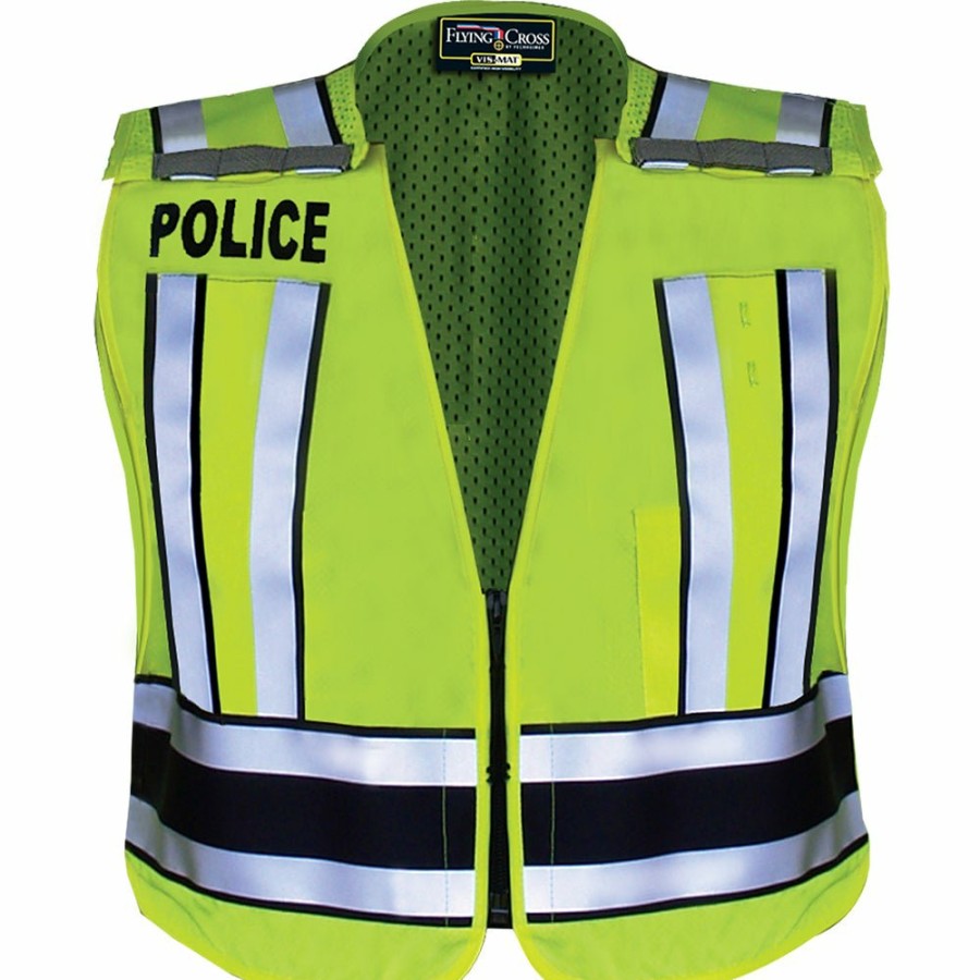 Technology Flying Cross Safety Vests | Hivis Yellow Pro Series Safety Vest With Navy Band And Police Lettering